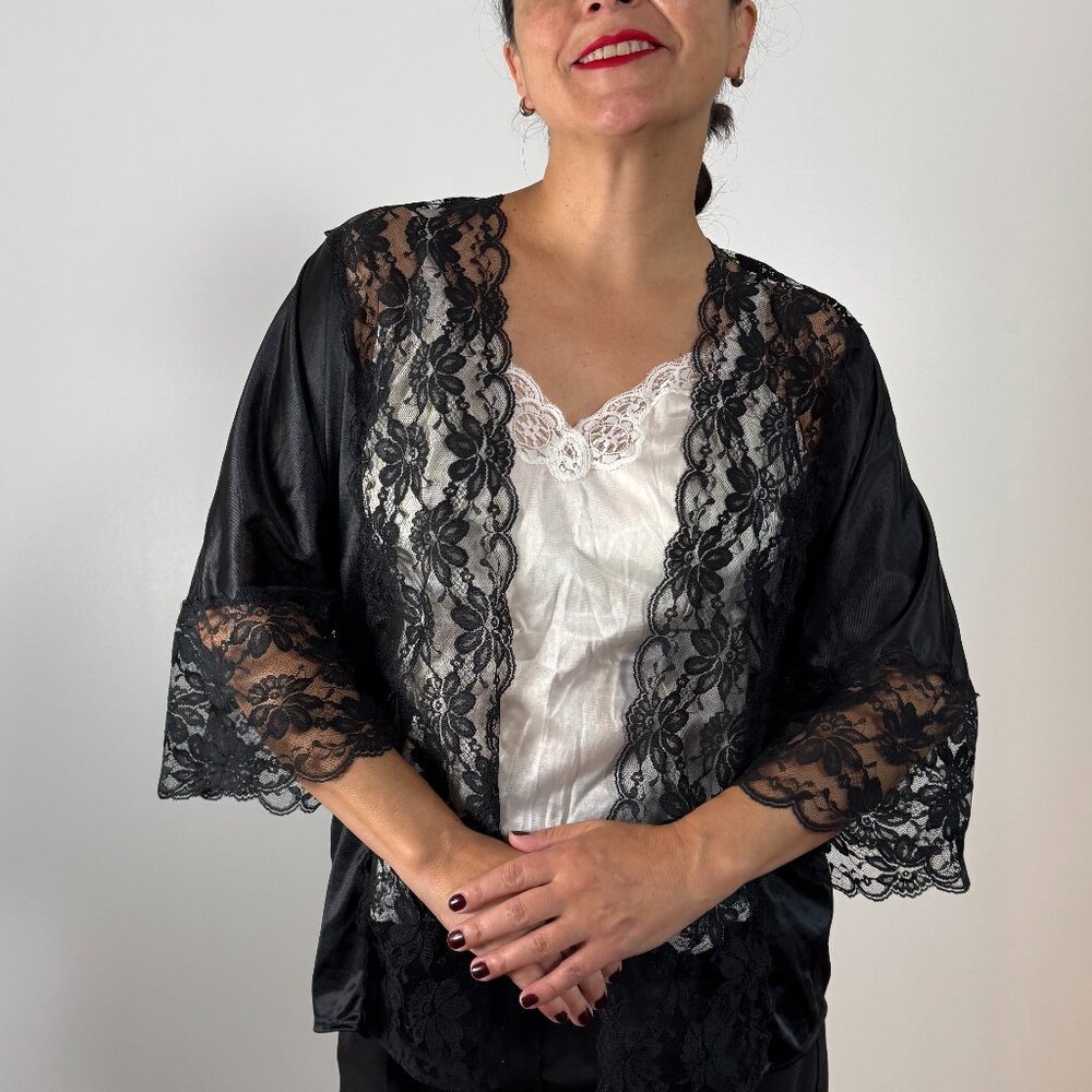 Vintage DARLINA black lace lingerie cardigan - One Size
